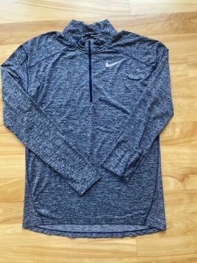 Nike Blue Heathered Running Top with Branded Trim
